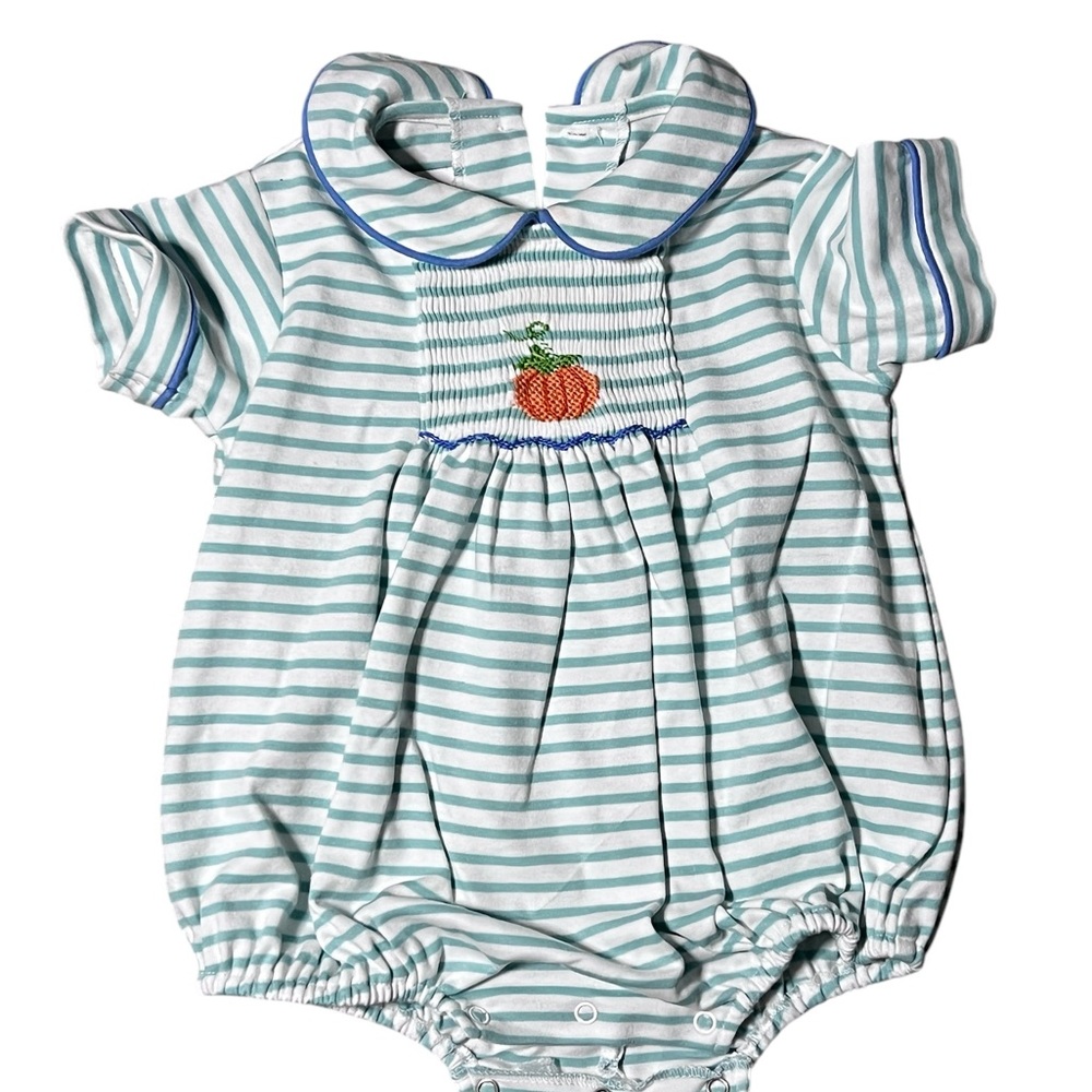 Southern Smocked Company Pumpkin Embroidered Romper 12 months